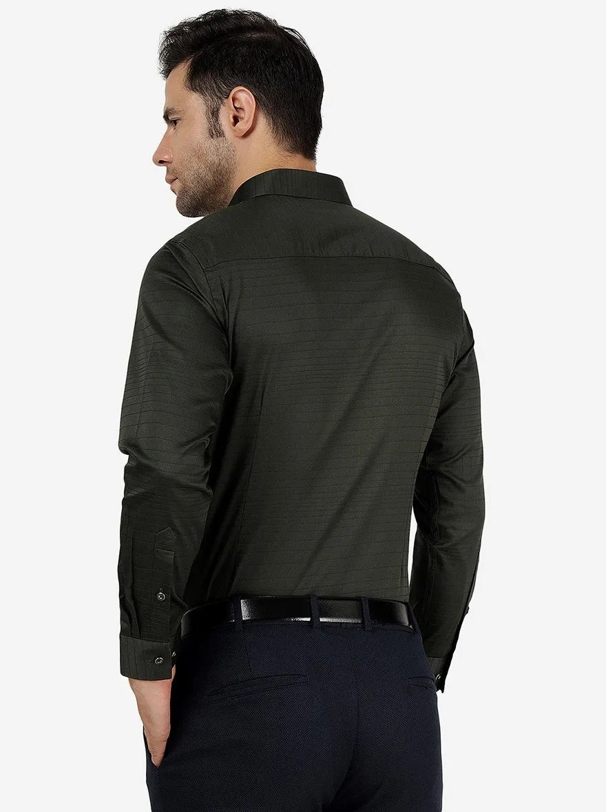 Green Striped Slim Fit Party Wear Shirt | Greenfibre