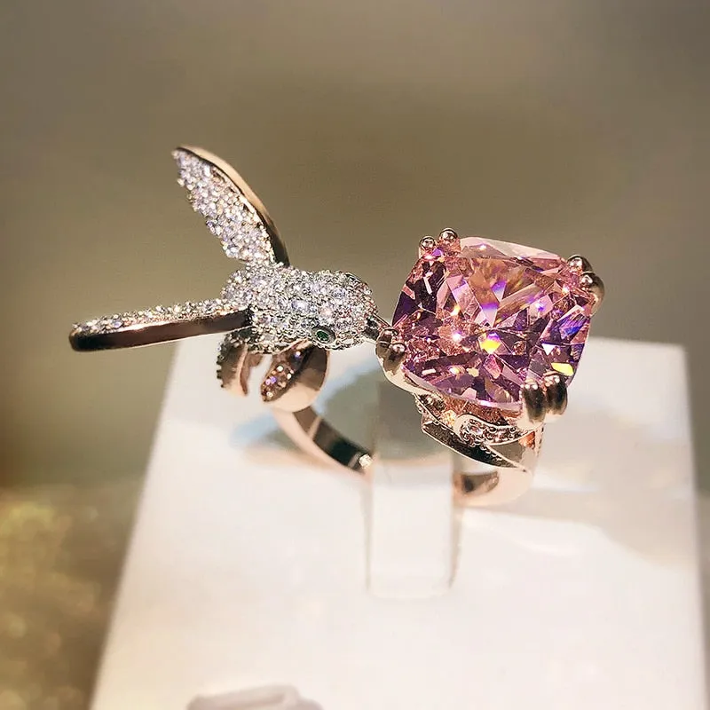 Happy Bird Zircon Ring Wedding Engagement Party Jewelry
