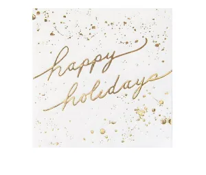 Holiday : White and Gold Happy Holidays Cocktail Paper Napkins