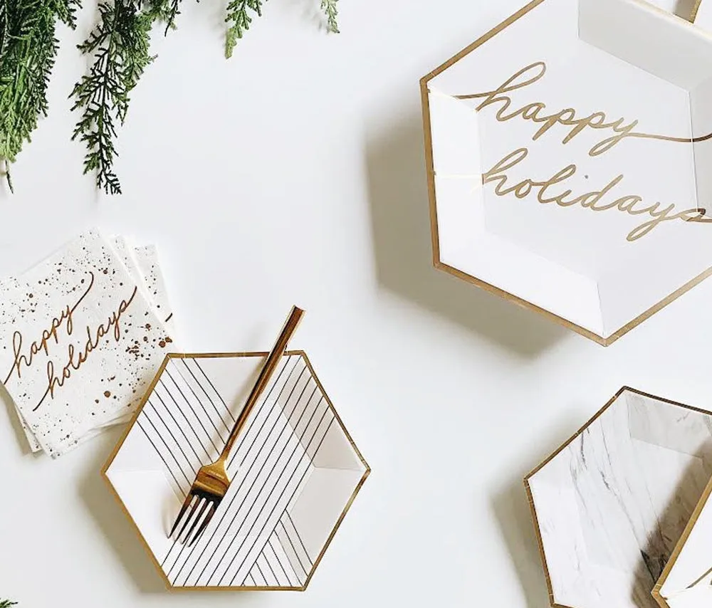 Holiday : White and Gold Happy Holidays Cocktail Paper Napkins