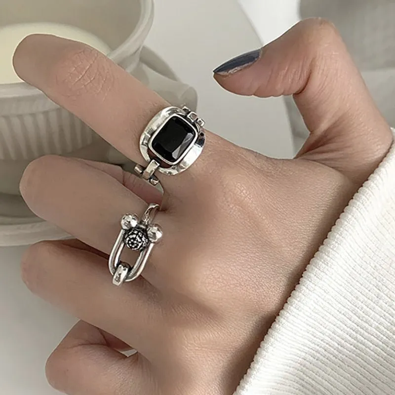 Hollow Silver Rock Rings for Women Anniverssary Party Jewelry