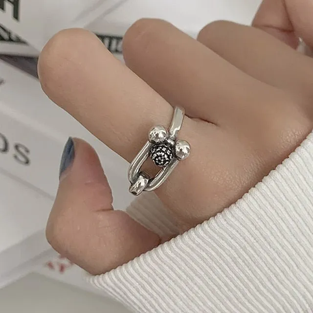 Hollow Silver Rock Rings for Women Anniverssary Party Jewelry