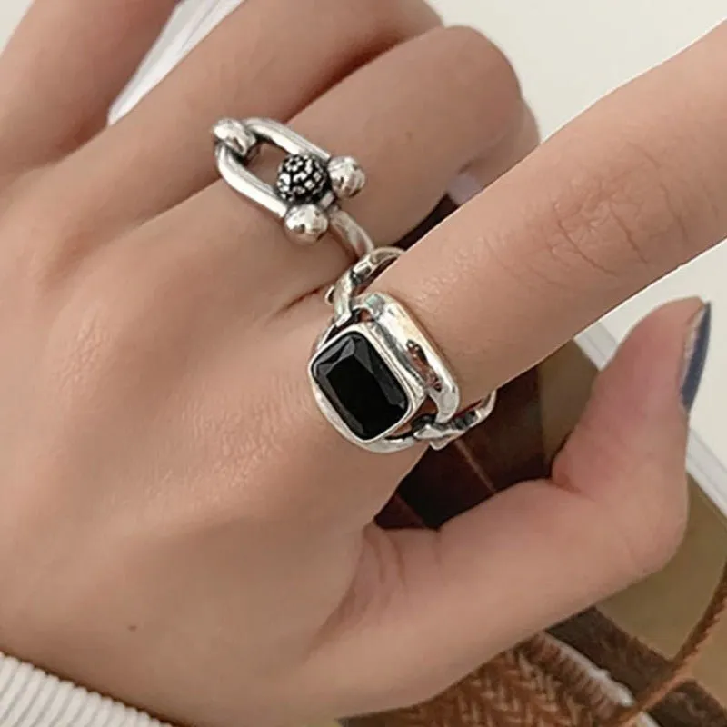 Hollow Silver Rock Rings for Women Anniverssary Party Jewelry