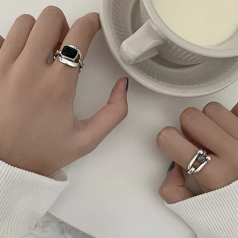 Hollow Silver Rock Rings for Women Anniverssary Party Jewelry