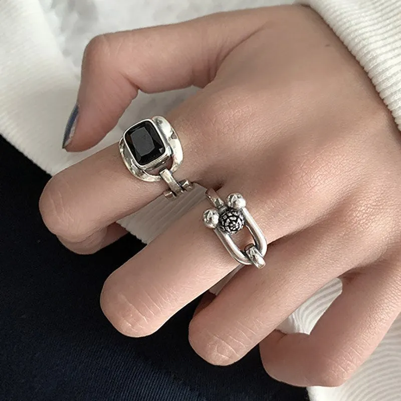 Hollow Silver Rock Rings for Women Anniverssary Party Jewelry