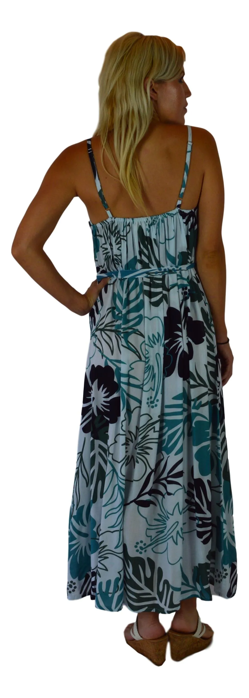 Holoholo - Bali Dress - Paradise Hibiscus - Blue - Long