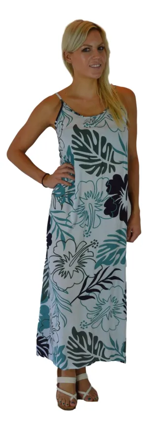 Holoholo - Bali Dress - Paradise Hibiscus - Blue - Long