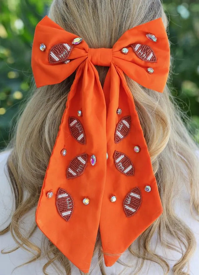 Hutson Beaded Football Bow ORANGE