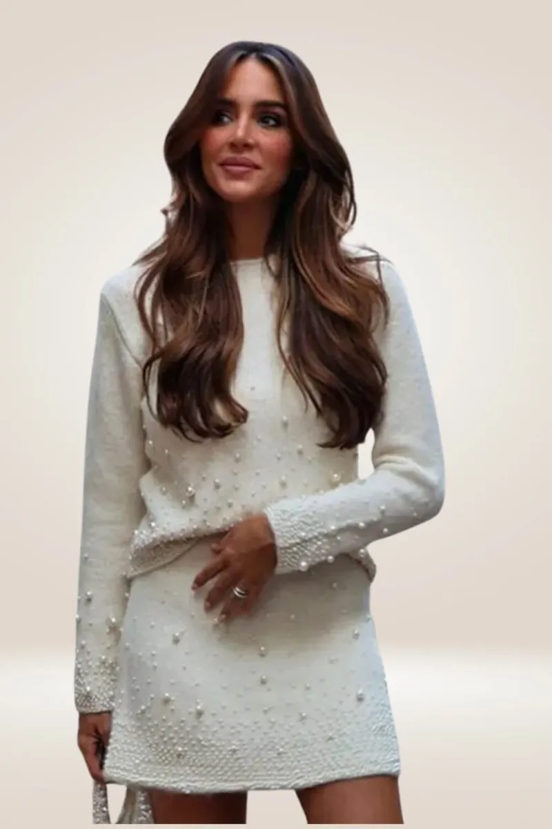 Ivory Pearl Knit Sweater and Skirt Co-ord Set
