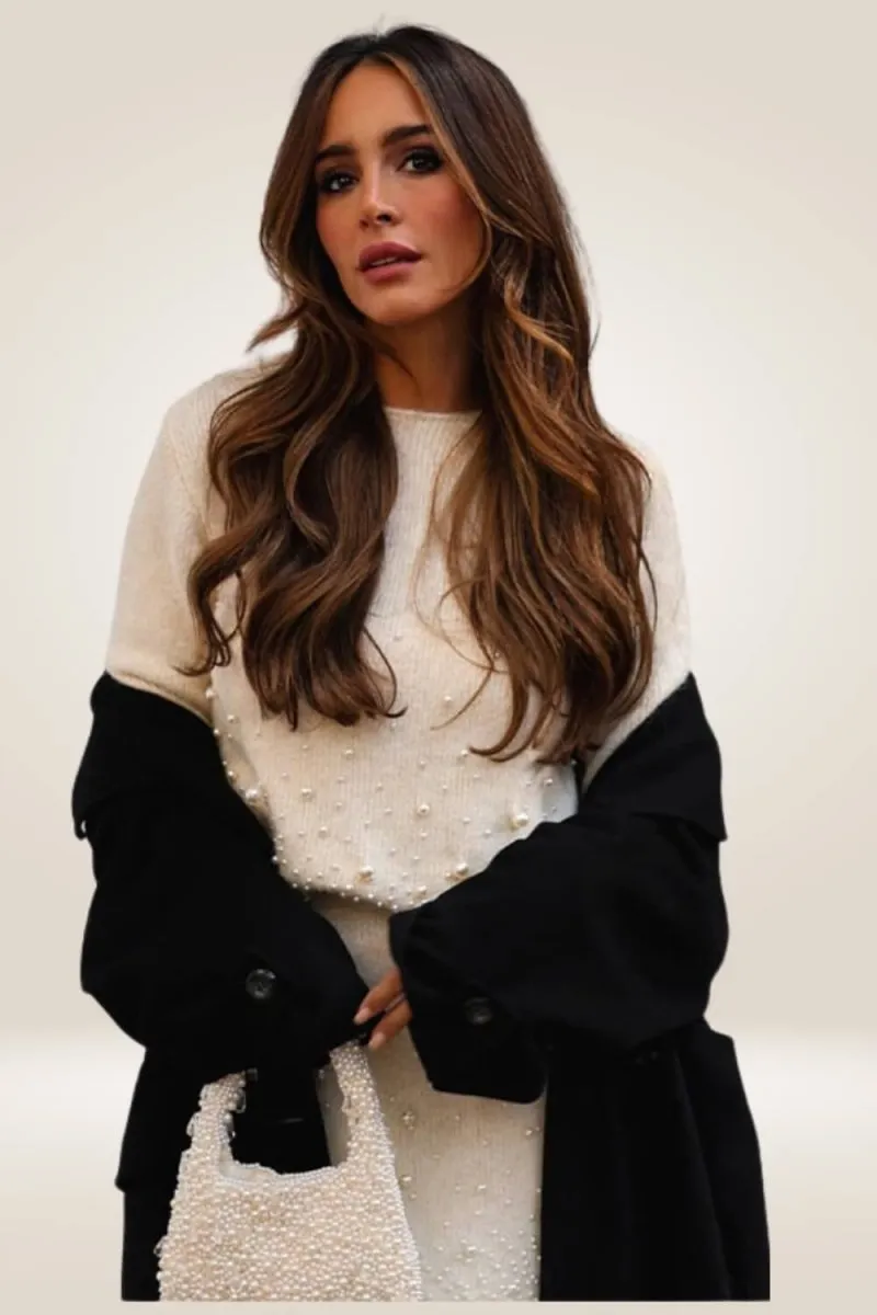 Ivory Pearl Knit Sweater and Skirt Co-ord Set