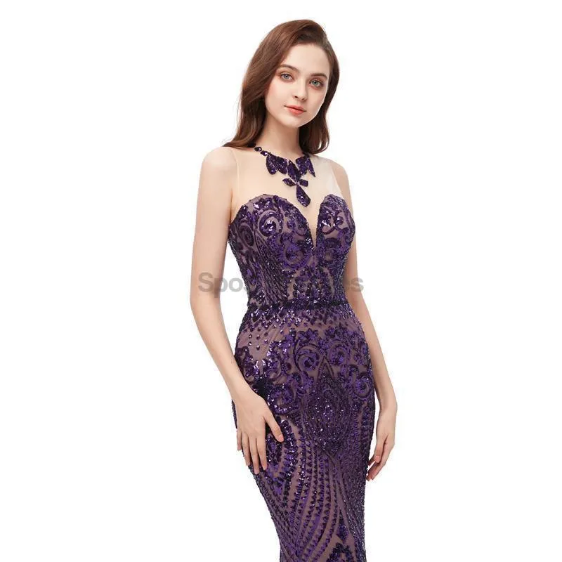 Jewel Neck Sparkly Sequin Evening Prom Dresses, Evening Party Prom Dresses, 12104