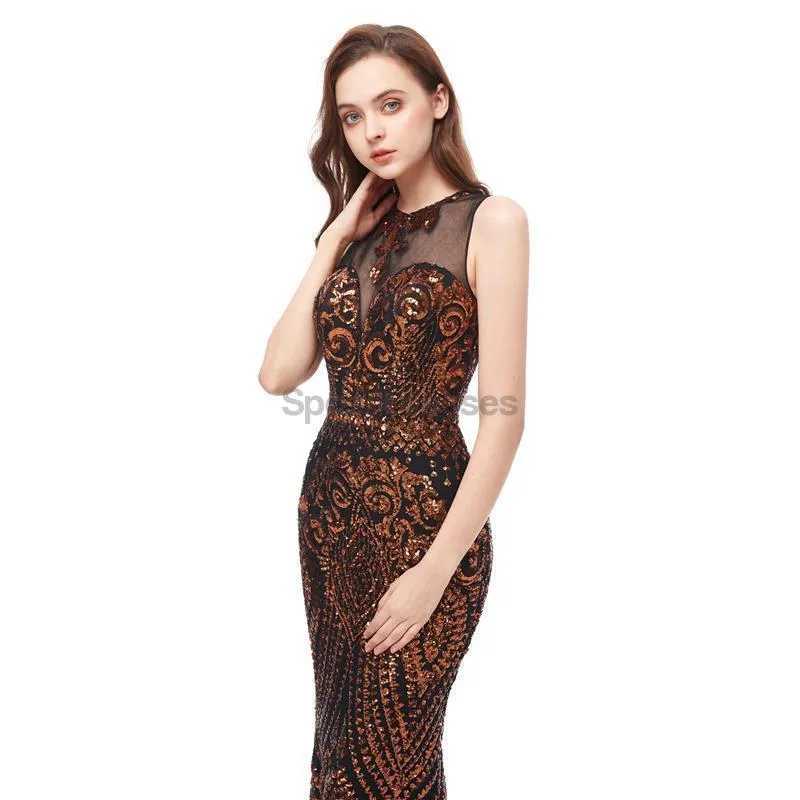 Jewel Neck Sparkly Sequin Evening Prom Dresses, Evening Party Prom Dresses, 12104
