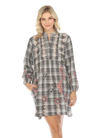 Johnny Was Workshop Plaid Button Yoke Field Dress Boho Chic W38324