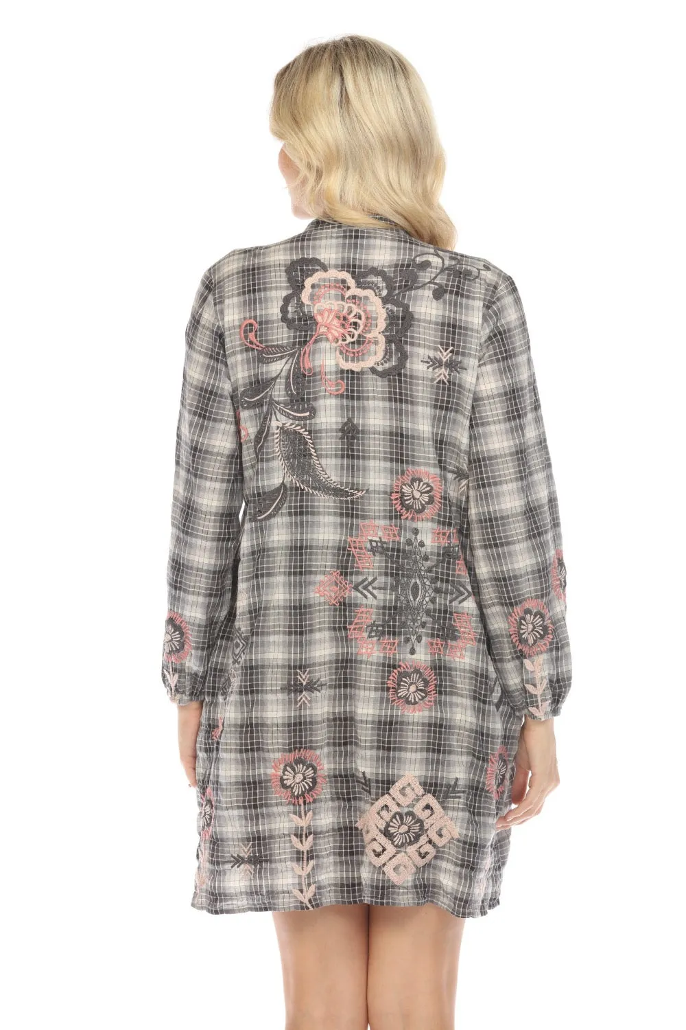 Johnny Was Workshop Plaid Button Yoke Field Dress Boho Chic W38324