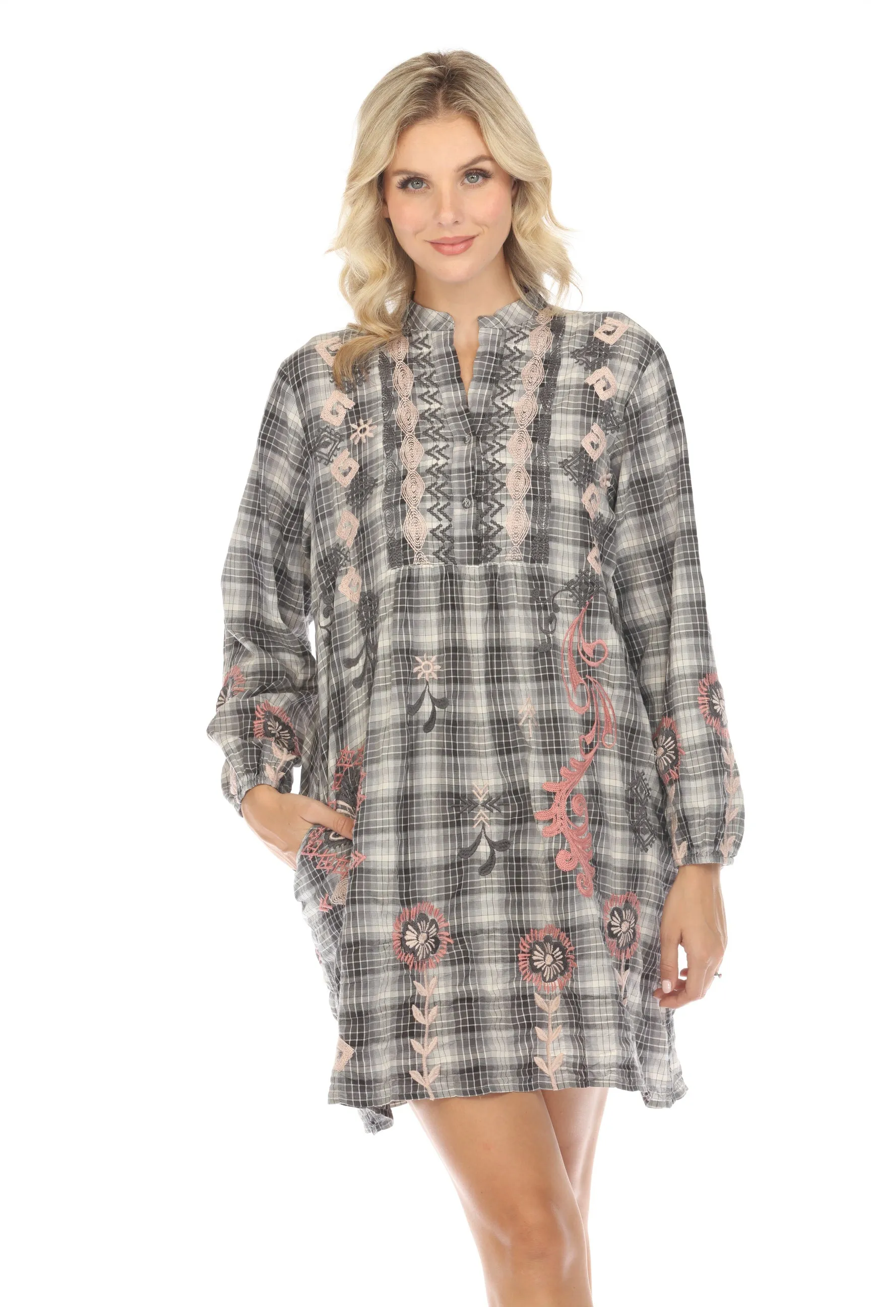 Johnny Was Workshop Plaid Button Yoke Field Dress Boho Chic W38324