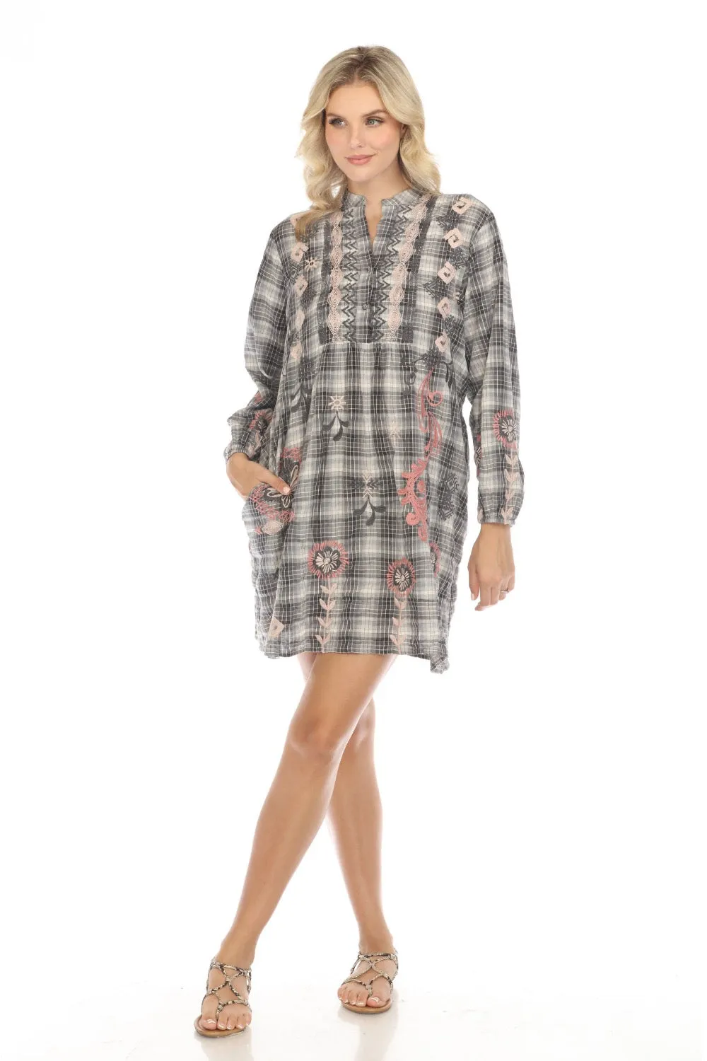 Johnny Was Workshop Plaid Button Yoke Field Dress Boho Chic W38324