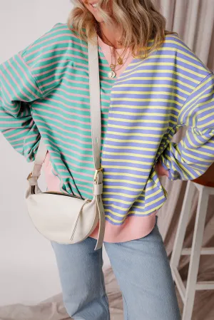 KaleaBoutique Casual Stripe Colorblock Drop Shoulder Oversize Sweatshirt