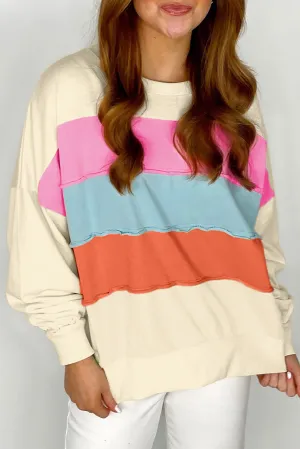 KaleaBoutique Colorblock Patchwork Crewneck Drop Shoulder Sweatshirt