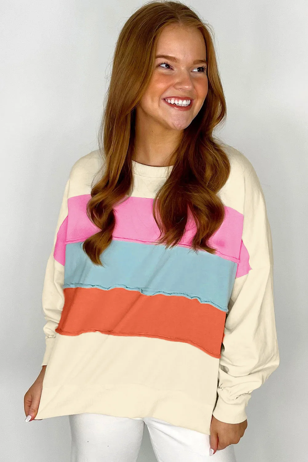 KaleaBoutique Colorblock Patchwork Crewneck Drop Shoulder Sweatshirt
