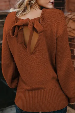 KaleaBoutique Stylish Hollow-Out Back Sweater with Tie