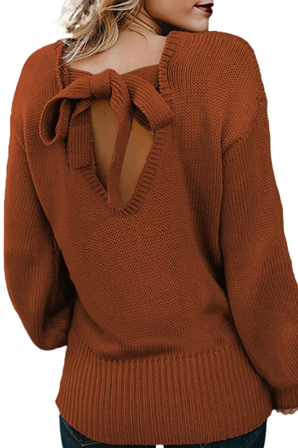 KaleaBoutique Stylish Hollow-Out Back Sweater with Tie