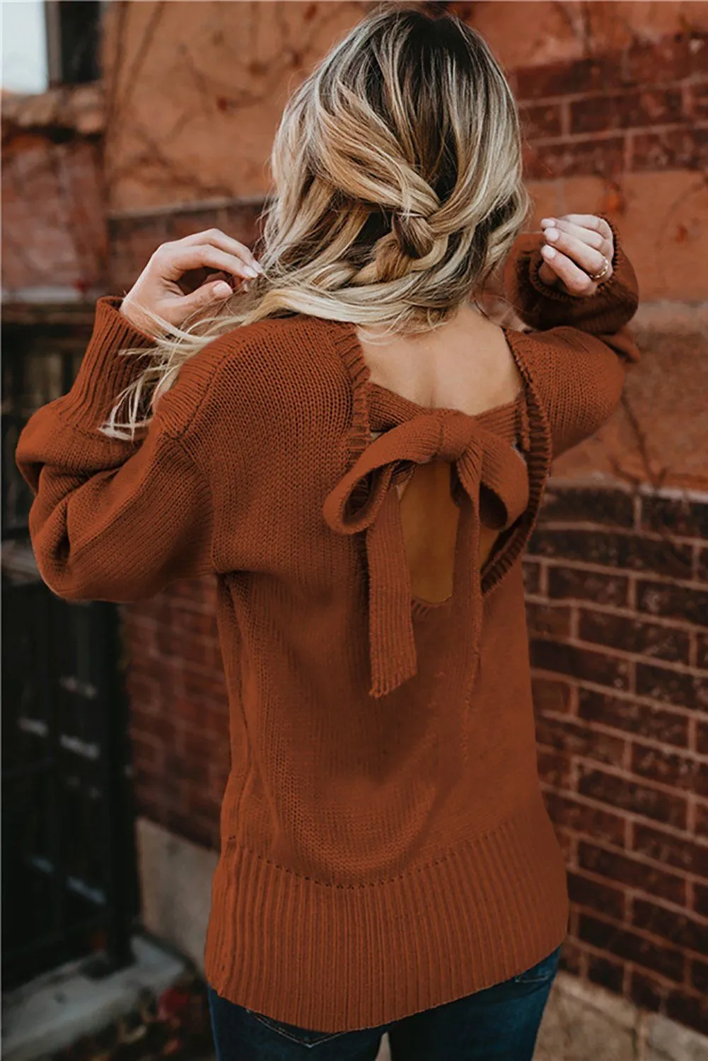 KaleaBoutique Stylish Hollow-Out Back Sweater with Tie
