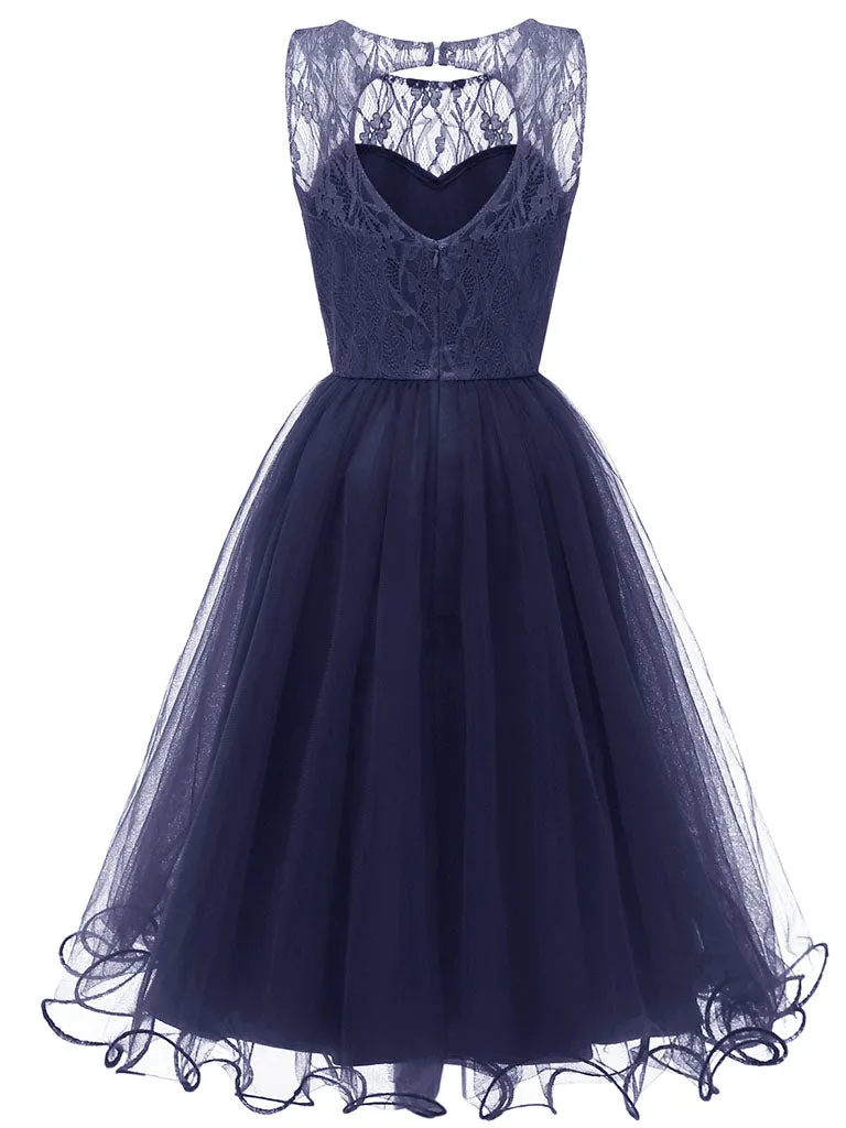 Lace Sheer Solid Color A line Party Dress