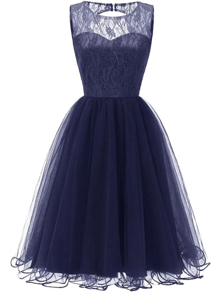 Lace Sheer Solid Color A line Party Dress