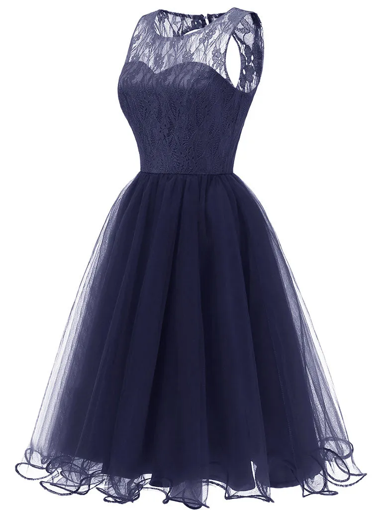 Lace Sheer Solid Color A line Party Dress