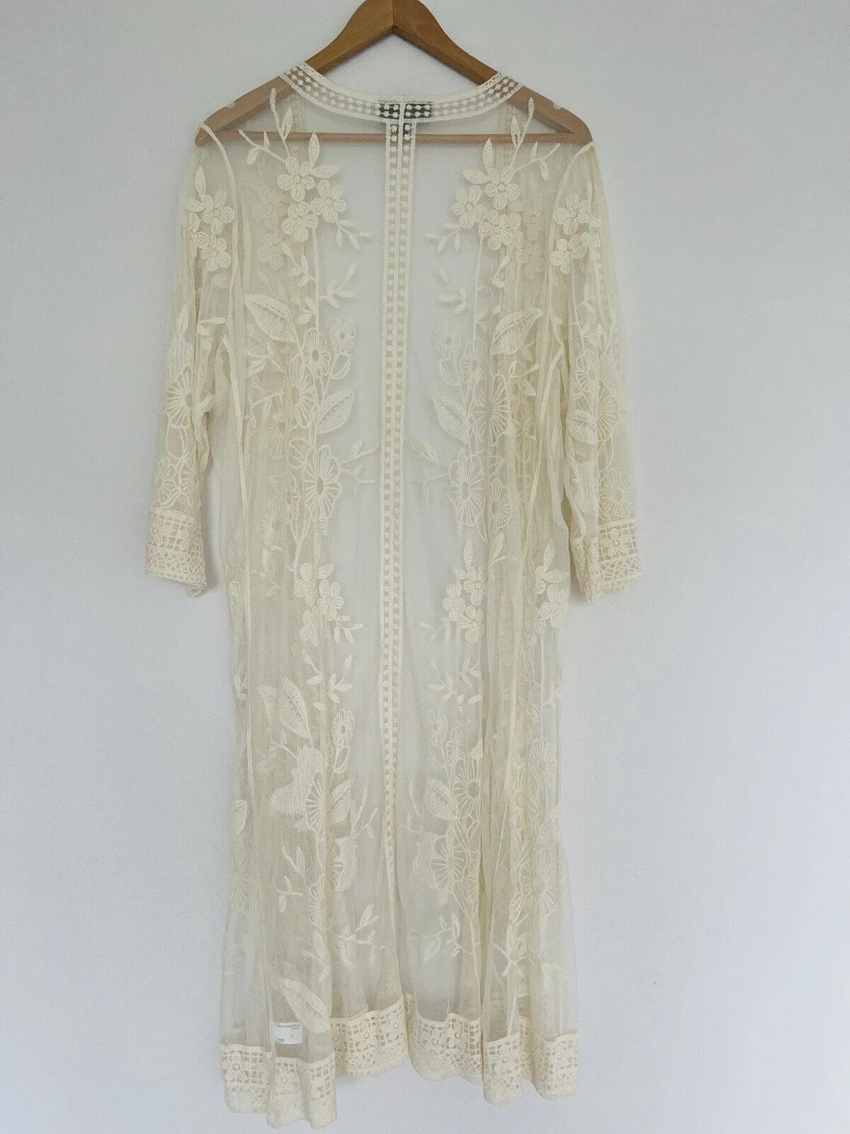 LANE BRYANT Cream Lace Overlay Kimono Cardigan Sz 14/16 Cover Up Boho Western