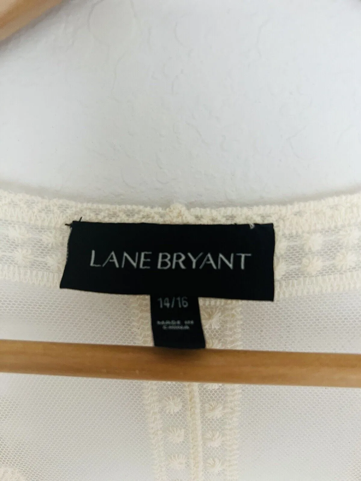 LANE BRYANT Cream Lace Overlay Kimono Cardigan Sz 14/16 Cover Up Boho Western