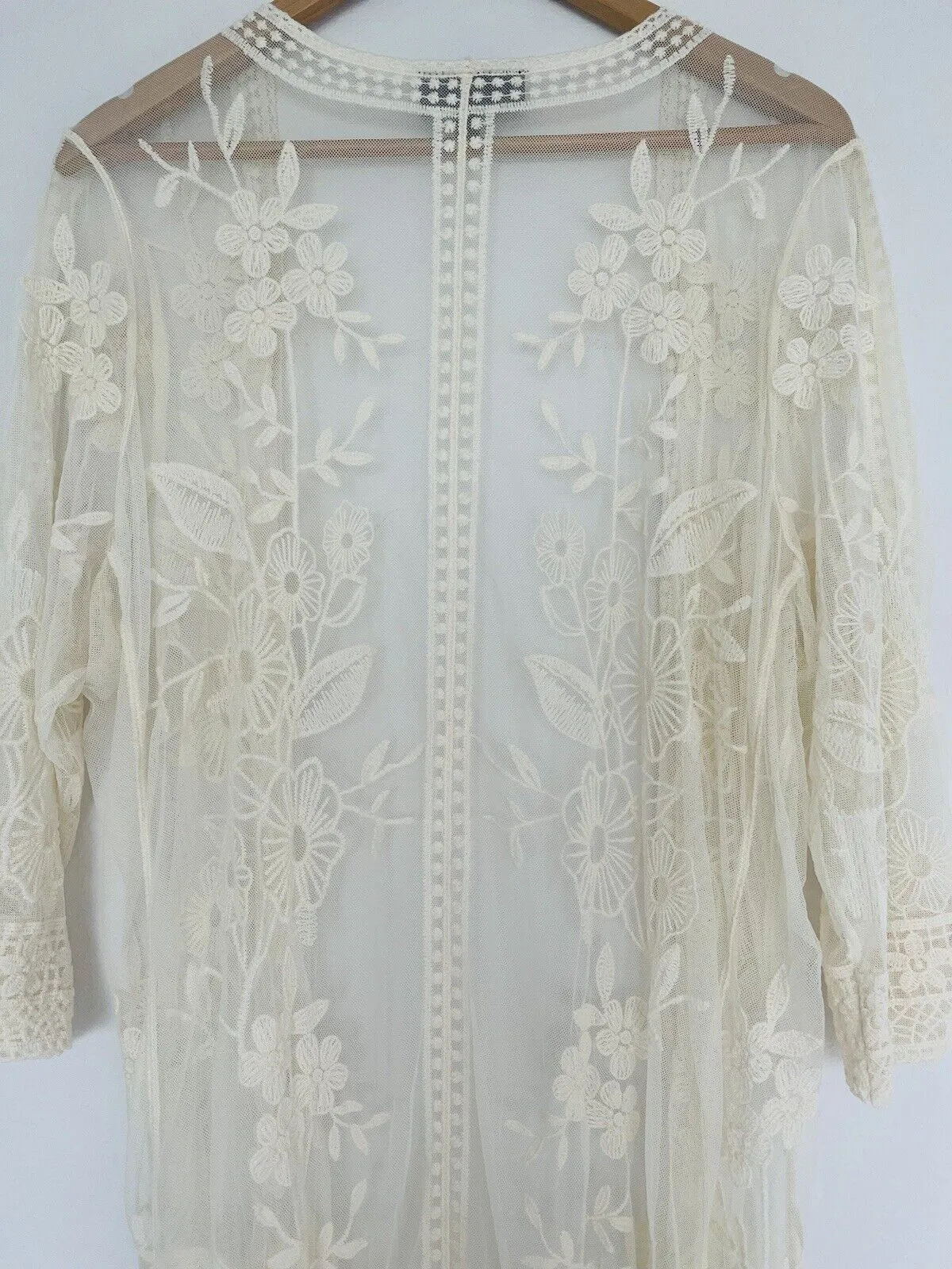 LANE BRYANT Cream Lace Overlay Kimono Cardigan Sz 14/16 Cover Up Boho Western