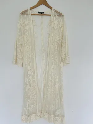 LANE BRYANT Cream Lace Overlay Kimono Cardigan Sz 14/16 Cover Up Boho Western