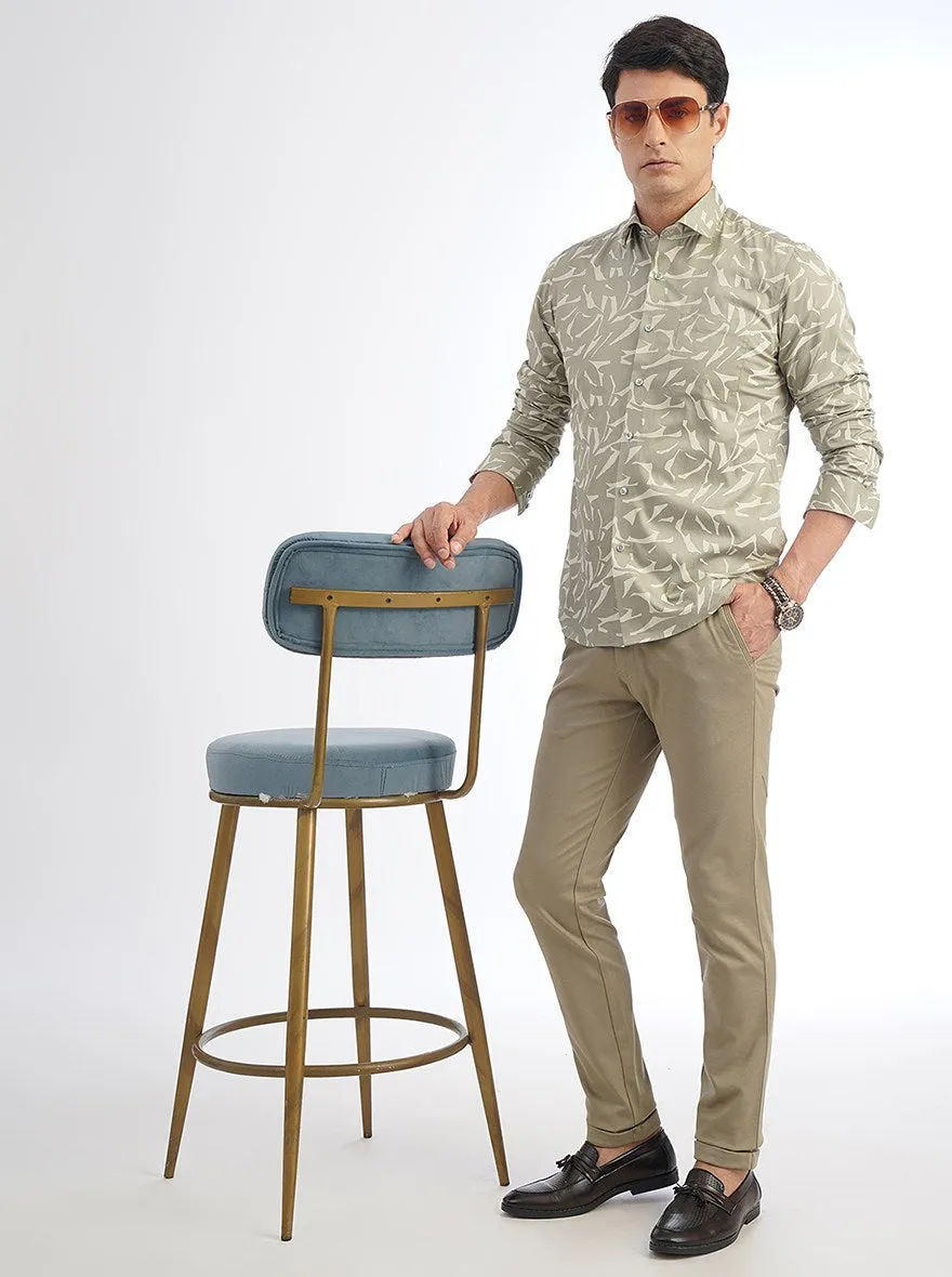 Light Green Printed Slim Fit Party Wear Shirt | Greenfibre
