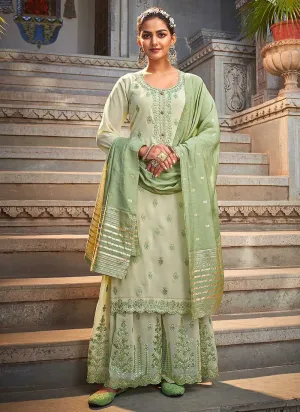 Light Green Stylish Embroidered Palazzo Style Suit