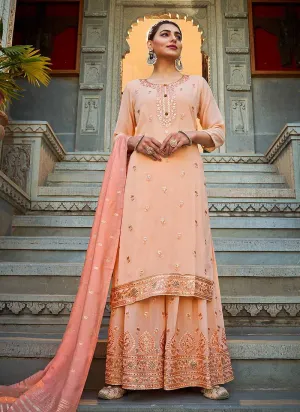 Light Peach Stylish Embroidered Palazzo Style Suit