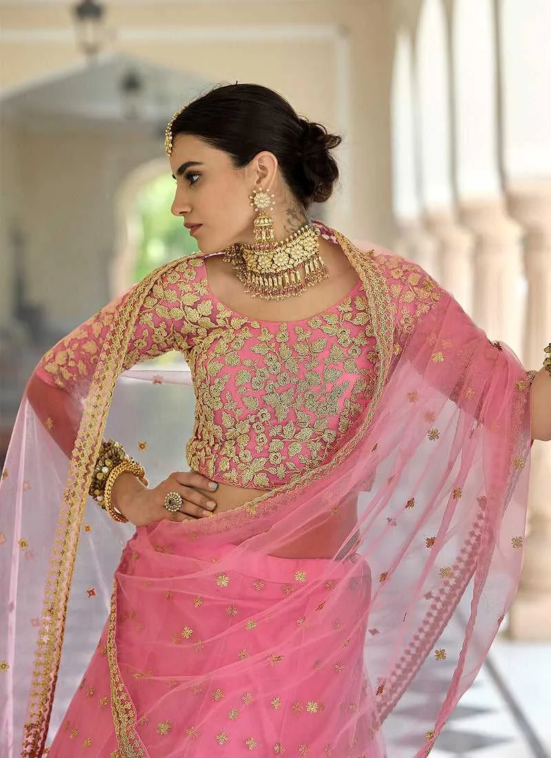 Light Pink Floral Embroidered Stylish Wedding Lehenga