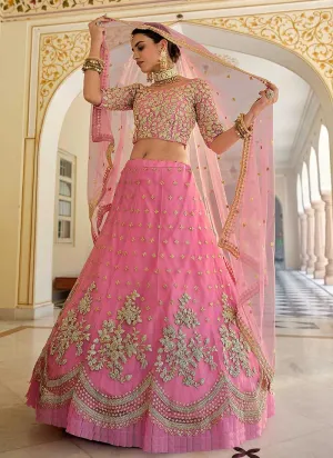 Light Pink Floral Embroidered Stylish Wedding Lehenga