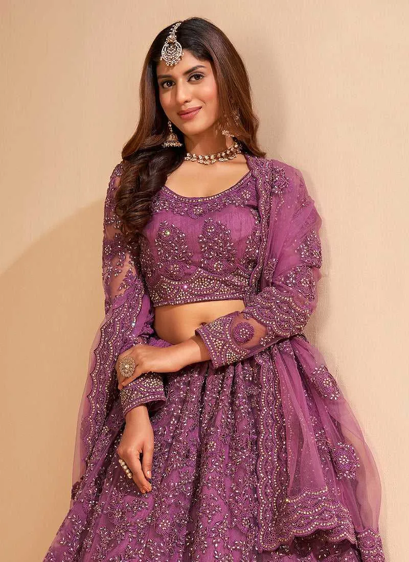 Lilac Purple Floral Embroidered Stylish Lehenga Choli