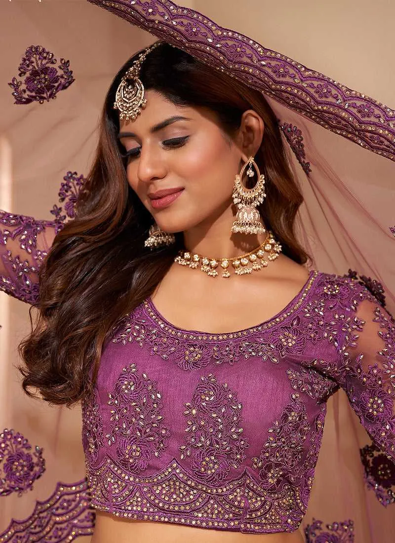 Lilac Purple Floral Embroidered Stylish Lehenga Choli