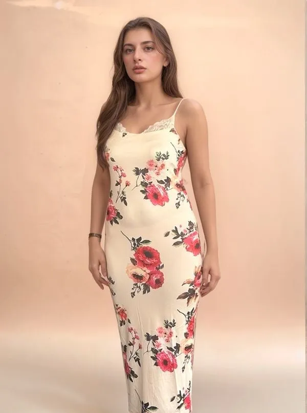 Lime Yellow Floral Printed Bodycon Dress