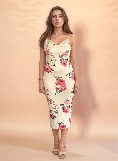 Lime Yellow Floral Printed Bodycon Dress