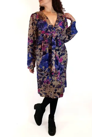 Lola Australia purple-based silk mix long sleeve dress size 10