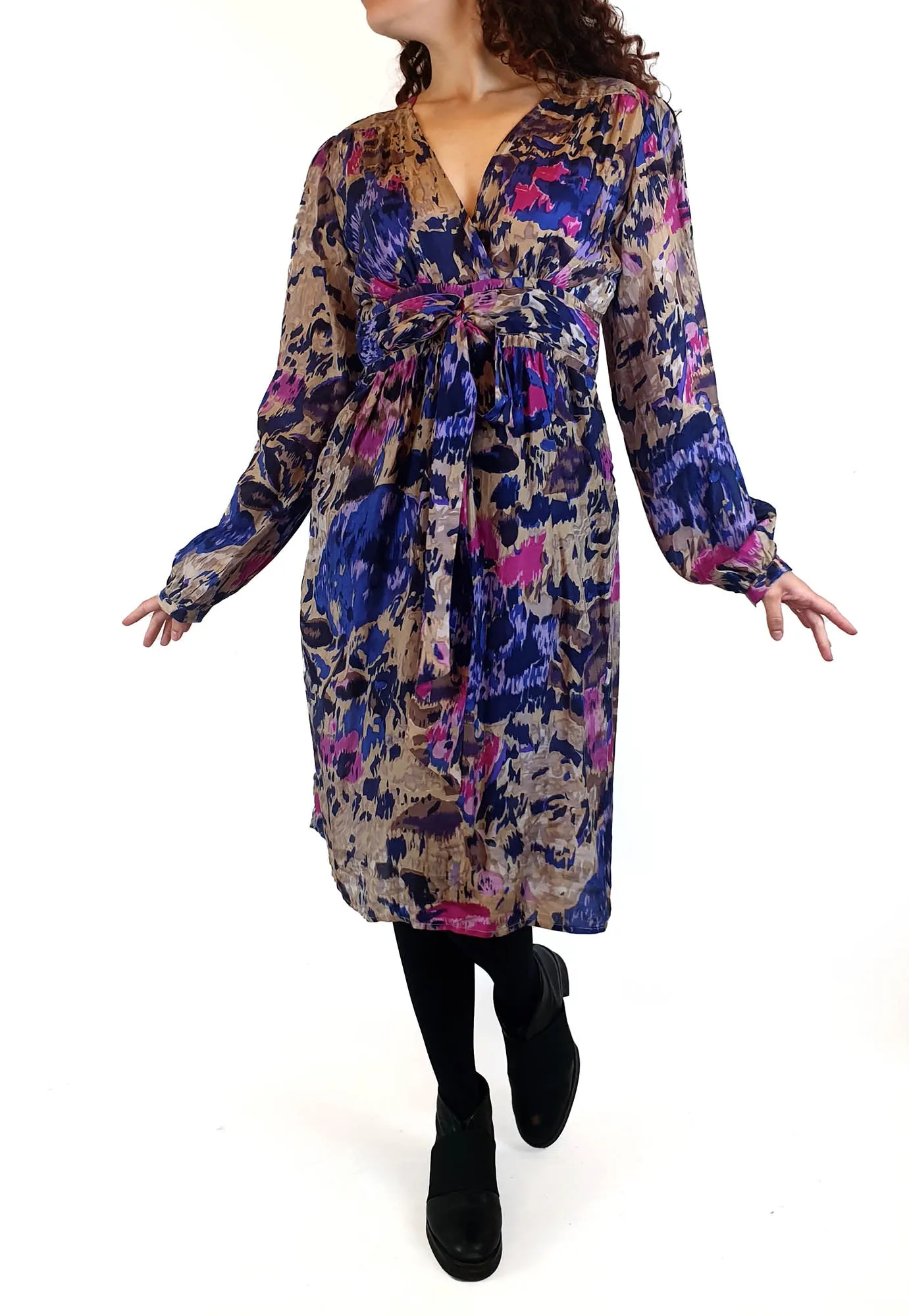 Lola Australia purple-based silk mix long sleeve dress size 10