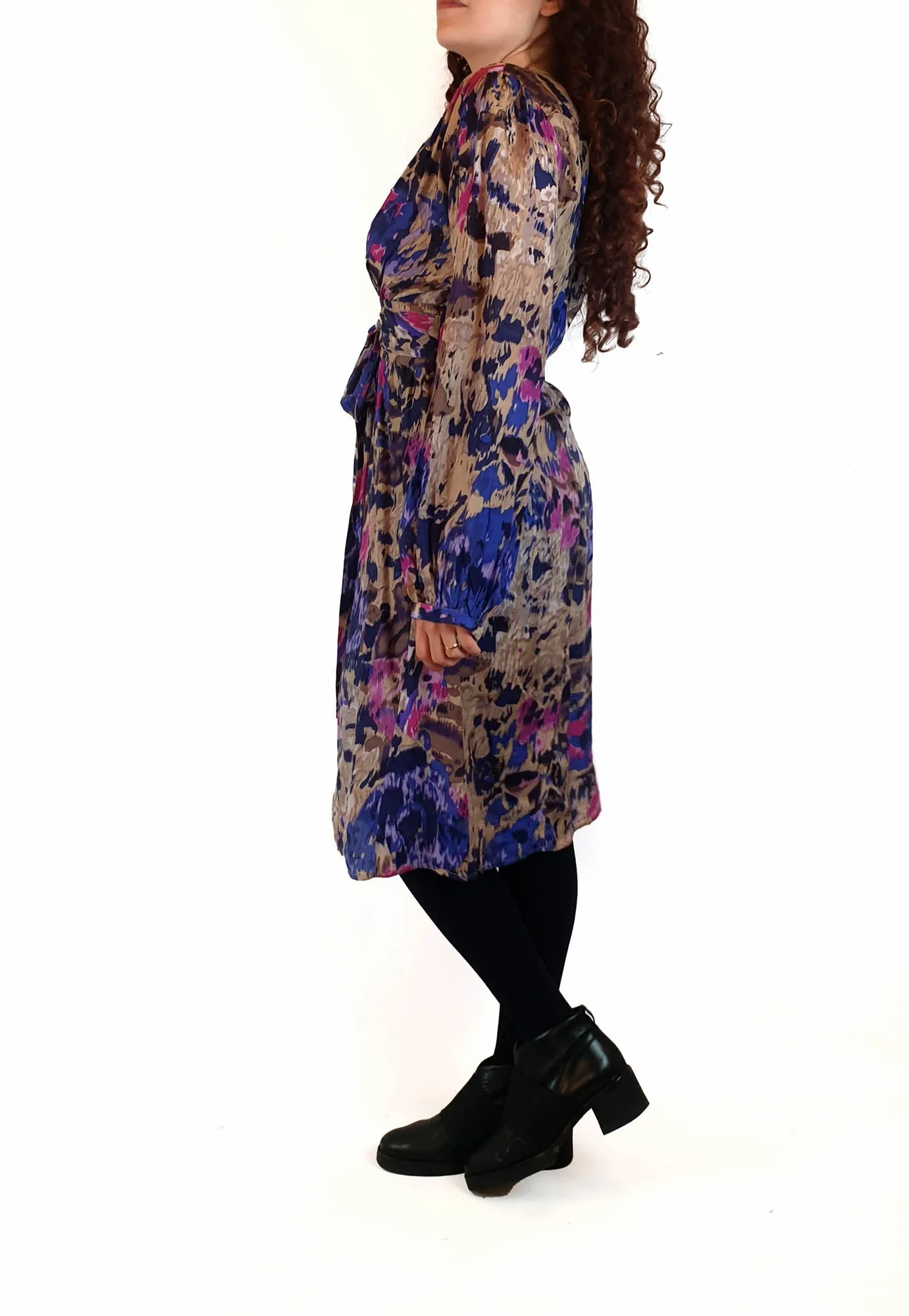 Lola Australia purple-based silk mix long sleeve dress size 10