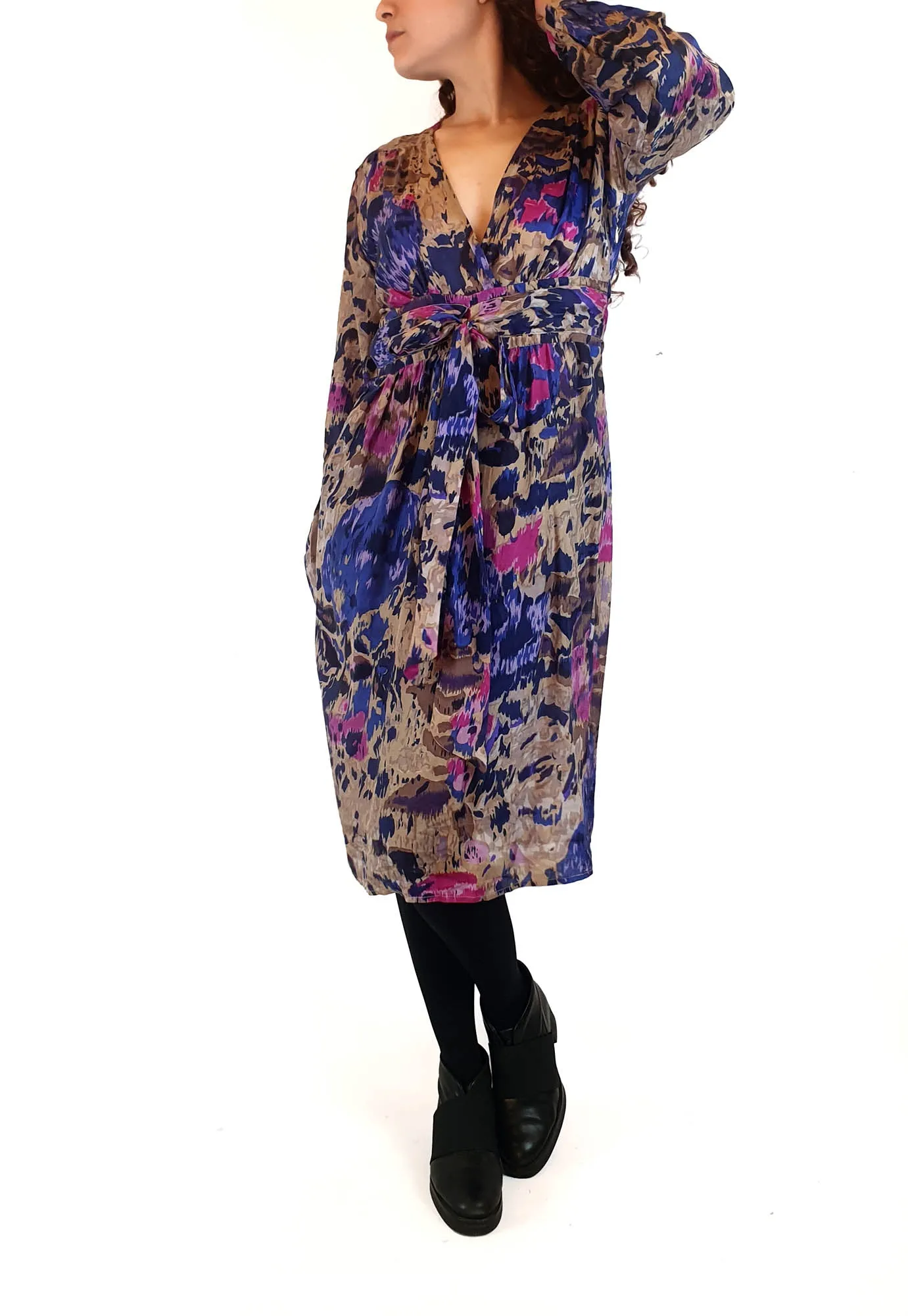 Lola Australia purple-based silk mix long sleeve dress size 10