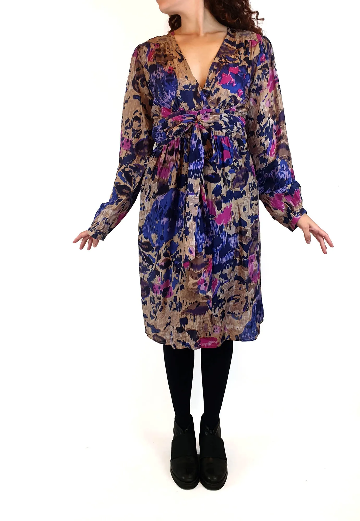 Lola Australia purple-based silk mix long sleeve dress size 10