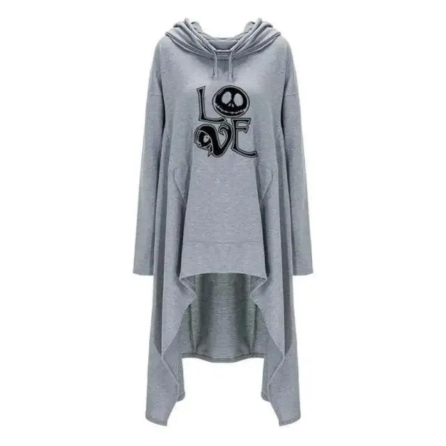 Long Sweatshirts Woman Irregular Letters Halloween Tops Hoodies Thick Funny Loose Creative Comfortable Halloween Pullover Long Hoodie Irregular Loose Hoodie