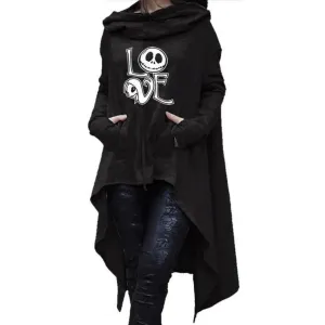 Long Sweatshirts Woman Irregular Letters Halloween Tops Hoodies Thick Funny Loose Creative Comfortable Halloween Pullover Long Hoodie Irregular Loose Hoodie