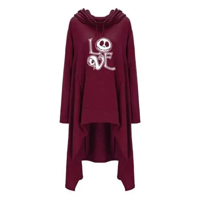 Long Sweatshirts Woman Irregular Letters Halloween Tops Hoodies Thick Funny Loose Creative Comfortable Halloween Pullover Long Hoodie Irregular Loose Hoodie